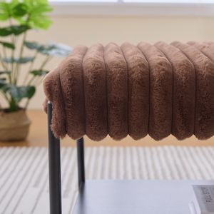 30.7\" Wide Faux Fur Footrest Ottoman Coffee <b>Table</b> <b>with</b> Black Metal Legs Wooden Open Storage Shelf <b>Stools</b> & Ottomans - Product Image 6