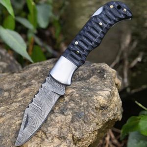 Couteaux pliants de chasse à manche bleu avec lame en acier poli, embouts métalliques et étui en cuir cousu pour la chasse et le camping - Product Image 1