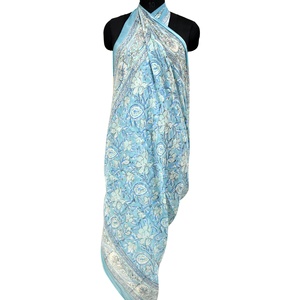 Sarong étnico hecho a mano para mujer, chal de algodón azul cielo Floral, bloque impreso, cubierta de playa, Pareo, estola india, chales tradicionales - Product Image 5