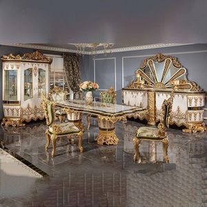 Regalia The Plaza, Juego de Comedor de Lujo en Madera de Teca Tallada a Mano en Blanco y Dorado, Colección de Muebles para Hotel, Villa o Palacio Europeo - Product Image 1