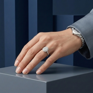 Anillo de Compromiso de Platino para Mujer con Diamante Ovalado de 2 Quilates, Corte Brillante, Estilo Clásico con Halo y Diamantes Laterales, Certificado GIA - Product Image 3