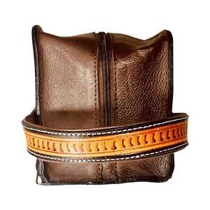 Sac de toilette vintage en cuir véritable de qualité supérieure, couleur unie, fermeture à glissière, motif floral brodé, sac à main pour femme, usage quotidien - Product Image 3