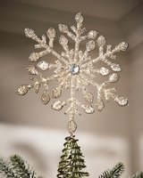 Décoration de Noël pour le sommet de l'arbre : Étoile en fil métallique avec flocon de neige perlé doré, pour la maison et les fêtes