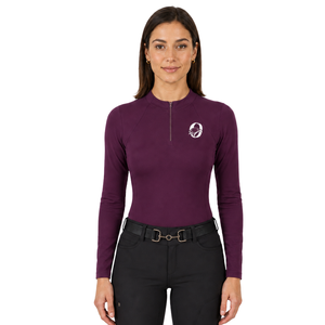 Chemise de base pour l'équitation pour femme, manches longues, col zippé, extensible, respirante, haute performance, pour l'entraînement équestre - Product Image 1