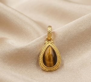 925 Sterling Silver Children's Pear Brown Tiger's Eye Gemstone Pendant Handmade Rope Frame Bezel Charm Rose & Gold Plated Gift - Product Image 3