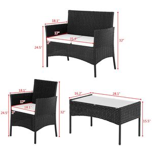 2pcs <b>Black</b> Rattan Arm Chairs and 1pc Love Seat with Tempered Glass Coffee <b>Table</b> Set Garden <b>Sofas</b> - Product Image 3
