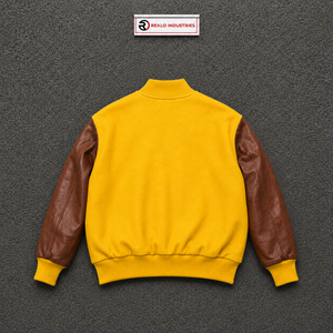 Veste universitaire en satin jaune personnalisée avec manches en cuir marron, veste bomber de baseball haut de gamme, veste de mode pour homme, coupe universitaire - Product Image 6