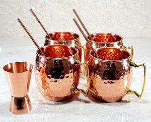 <b>Copper</b> <b>Sheet</b> Mule Mug Handmade Hammered Barware Long-Lasting Metal Material Rose Gold Plating Finishing With Handle for Serving - Product Image 1