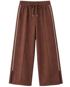 Pantalon de survêtement marron chocolat pour femme, coupe large, avec passepoil latéral, taille élastique et cordon de serrage, décontracté, coupe ample, jambe droite, pour la détente - Product Image 1