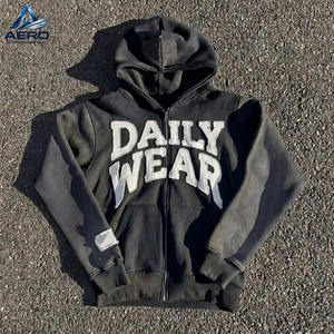 Nouveau style 2026 – Sweat à capuche zippé unisexe personnalisé avec logo, broderie vieillie, coupé-cousu, patch vintage, délavage acide pour homme - Product Image 2