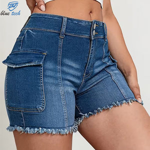 Shorts de Mezclilla para Mujer de Alta Calidad, Lavado Claro, Cintura Alta, Dobladillo Deshilachado, Ropa Casual, Venta al Por Mayor, Impresión de Logotipo Personalizado, OEM - Product Image 1