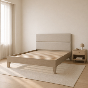 OEM/ODM Furniture Manufacturer Wooden <b>Beds</b> with Upholstered Headboard Solid Oak Wood <b>Bed</b> <b>Frame</b> Vietnam-made Bedroom Furniture - Product Image 1