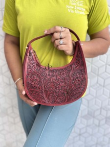 Bolso de Hombro de Cuero con Grabado a Mano de Diseño Exclusivo, Estilo Bohemio Gitano, Hecho a Mano, Estilo Occidental, Novedad 2026 - Product Image 5