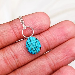 Natural <b>Copper</b> Turquoise Scarab Carving Necklace 925 Sterling Silver Gemstone Jewelry Turquoise Charm Wholesale Bulk For Women - Product Image 2