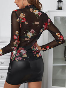 เสื้อกล้ามครอปคอเต่าผ้าโมดอลพิมพ์ลายดอกไม้และลายสก็อต 3 มิติ ปรับแต่งได้ แขนยาว ผ้าตาข่ายโปร่ง ระบายอากาศได้ดี เสื้อยืดตาข่ายสำหรับผู้หญิง - Product Image 4