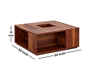 Modern Square Solid Wood <b>Coffee</b> <b>Table</b> with Central Cutout |Unique Slatted Wood Square <b>Coffee</b> <b>Table</b> with Planter Hole |B2B Wholes - Product Image 3