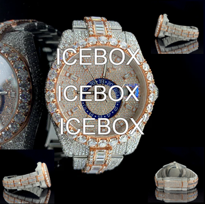 Atractivo Reloj de Pulsera para Hombre con Caja de Acero Inoxidable, Resistente al Agua 10 Bar, Esfera de Cristal, Totalmente Adornado con Diamantes Moissanite y Brazalete - Product Image 2