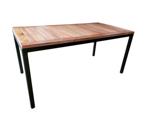 Ensemble de jardin en rotin d'extérieur 6 places, table en teck avec coussins blancs, résistant aux intempéries, design contemporain - Product Image 4