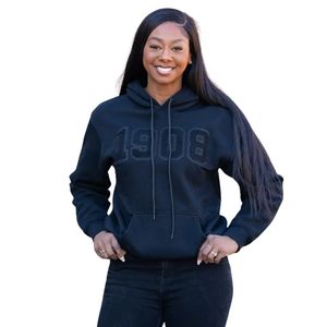 Sudadera con Capucha All Black 1908 Unisex, Bordado Chenille con Letras Griegas, Sudadera Premium, Ropa Casual Cómoda para la Calle - Product Image 6