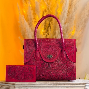 New Women's Vintage Designer Trendy Hand Tooled Florals Carved 100% Genuine Leather High Quality Pink Lightweight <b>Mini</b> Tote <b>Bags</b> - Product Image 5