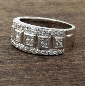 Five Stone Bezel <b>Set</b> Princess Cut Gold Plated 925 <b>Sterling</b> <b>Silver</b> Wedding Groom <b>Ring</b> Iced Out Design Anniversary Gift for Him - Product Image 3