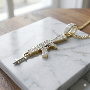 Unisex 10K Gold Vintage Trendy Hip Hop Custom Chunky Minimalist Iced Pistol Gun Brilliant Cut Natural Diamond Fine Jewelry Gift - Product Image 6