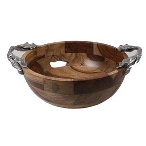 Frutero de madera personalizado más vendido con asas de metal hecho a mano de alta calidad para decoración de mesa de cena - Product Image 1