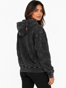 Sudadera con Capucha de Punto Transpirable para Mujer, Estilo Acid Wash, Invierno, Negra, Mezcla de Algodón, Oversize, Casual, con Logotipo Bordado en la Parte Delantera - Product Image 5