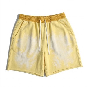 <b>Men</b> Pastel <b>Yellow</b> Sun Faded French Terry <b>Shorts</b> Raw Hem Cotton Sweat <b>Shorts</b> Drawstring Waist Casual Summer Streetwear - Product Image 1