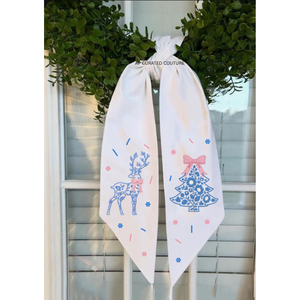 Guirlande de Noël en coton avec imprimé rennes et sapins, décoration de porte suspendue, style classique de Noël, personnalisable - Product Image 1
