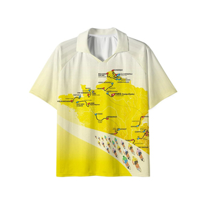 Polo unisexe jaune avec imprimé carte du Tour de France, manches courtes, respirant, en polyester, haut de sport d'été, design entièrement imprimé - Product Image 1