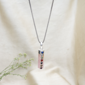 Collar con Colgante de Cuarzo Rosa de la Mejor Calidad al por Mayor, con Cadena de Plata de Ley y 7 Chakras, para Bodas - Product Image 2