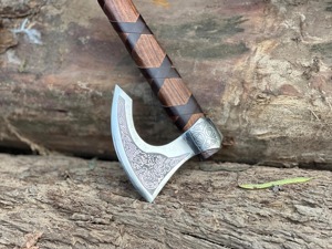 Premium Industrial Handmade Outdoor Builder's Axe <b>Head</b> Stainless Steel Blade Wooden Leather <b>Wrapped</b> Grip 6 Cutting Edge for - Product Image 4
