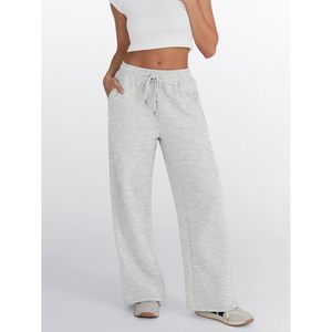 Pantalones de chándal holgados de cintura alta FOXA para mujer, pantalones de chándal de pierna recta de talla Queen, pantalones deportivos acampanados con cordón con - Product Image 3