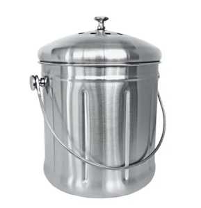 Brushed Metal Countertop Compost <b>Bin</b> with Vented <b>Lid</b> Stainless Steel Waste Bucket Kitchen Food Garbage Container Dustbin - Product Image 3