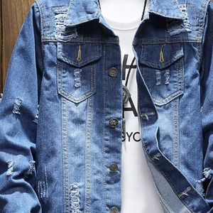 Men's Denim <b>Jacket</b> Casual Turn-down Collar Washed Cotton Frayed Details Regular Fit Autumn Style - Product Image 4