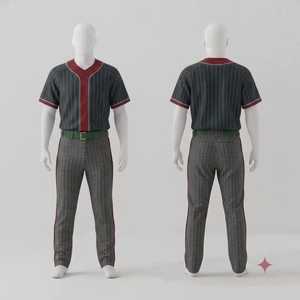Custom Men's <b>Baseball</b> Uniform Set Striped Jersey Pants Breathable Regular Fit All Seasons Short Sleeve Button Closure - Product Image 1