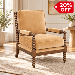 Fauteuil d'appoint rembourré avec structure en bois foncé et accoudoirs rembourrés, fauteuil traditionnel en velours - Product Image 1