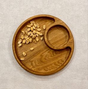 <b>Wooden</b> snack tray for serving food and drink round platter pizza breakfast food bar home kitchen decor wedding gifts restaurant - Product Image 1