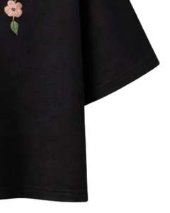 Camiseta Corta Negra para Mujer con Bordado Floral de Mariposa, Manga Corta, Informal, de Moda, Mezcla de Algodón Suave, Top de Verano para Dama, Venta al por Mayor - Product Image 5