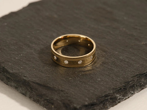 Yellow Gold Milgrain Flush <b>Set</b> Lab Grown Diamond <b>Men</b>’s Wedding Band <b>Ring</b> - Product Image 2