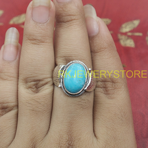 Natural <b>Turquoise</b> <b>Ring</b> Handmade 925 Sterling Silver Vintage Leaf Design Boho Statement Jewelry Gift for Women Christmas gift her - Product Image 3