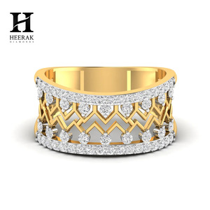14K Rose Gold Wide Diamond Band - Elegant Zig-Zag Filigree Design - Lab Grown/Natural Diamond <b>Statement</b> <b>Ring</b> - Product Image 2