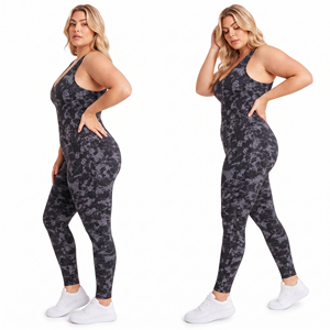 Mono de mujer de cintura alta con estampado de camuflaje, sin mangas, cuello en U, largo completo, ropa de gimnasio, control de abdomen, faja moldeadora, tallas grandes - Product Image 4