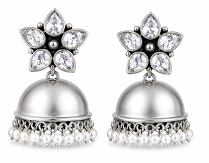 Wholesale <b>Oxidized</b> Silver Zircon Flower Dangle Earrings for Women Bulk Supplier - Product Image 3