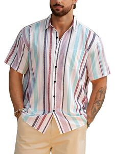 Chemise décontractée pour homme, anti-plis, imprimé hawaïen, rayée, en popeline, pour l'été et les vacances à la plage, taille XS - Product Image 6