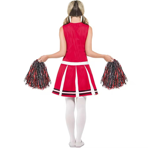 Costume de pom-pom girl rouge et blanc avec pompons, tenue pour femmes adultes - Product Image 3