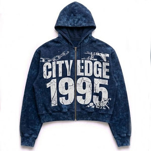 Sweat à capuche zippé pour homme, logo personnalisé, coton French Terry, impression en relief, haute qualité, lourd, vintage, effet délavé à l'acide - Product Image 1