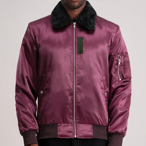 Nueva Chaqueta Bomber de Satén con Cuello de Piel Sintética, Ropa de Calle de Invierno Personalizada, Impermeable, Transpirable, Venta al Por Mayor B2B, Ropa Exterior de Moda - Product Image 1
