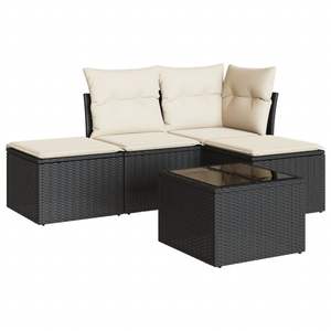 Conjunto de Sofá de Jardín de Ratán PE Negro con Acero con Recubrimiento en Polvo y Vidrio Templado, Muebles de Exterior Duraderos - Product Image 2